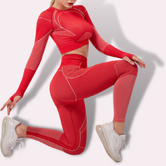 Conjunto Top + Legging Azul-Rojo Eléctrico